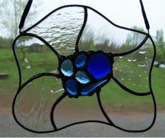 Freeform stained glass suncatcher blue centre